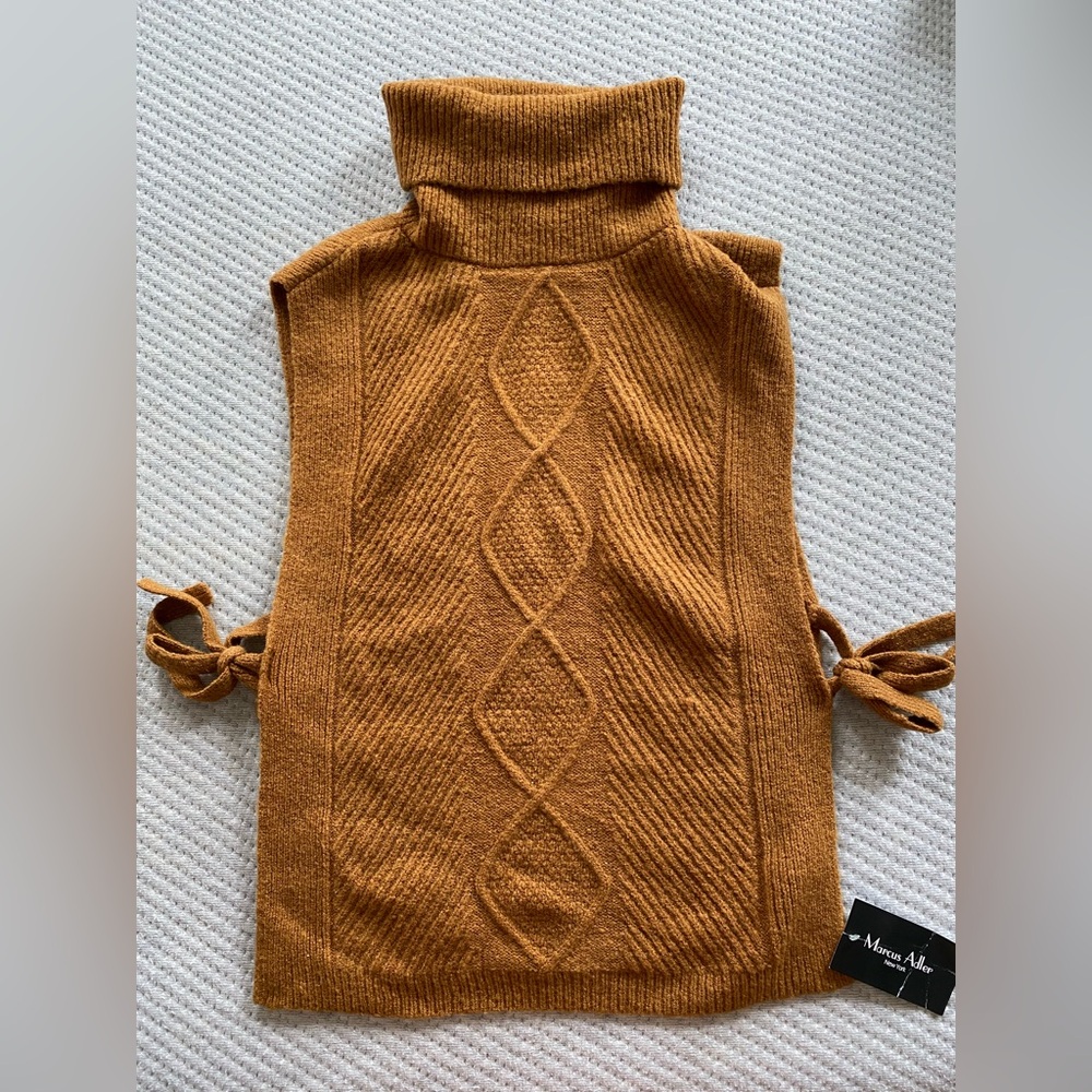 MARCUS ADLER NEW YORK RUST OPEN SIDES WOOL TURTLENECK TIED ON THE SIDES NEW
